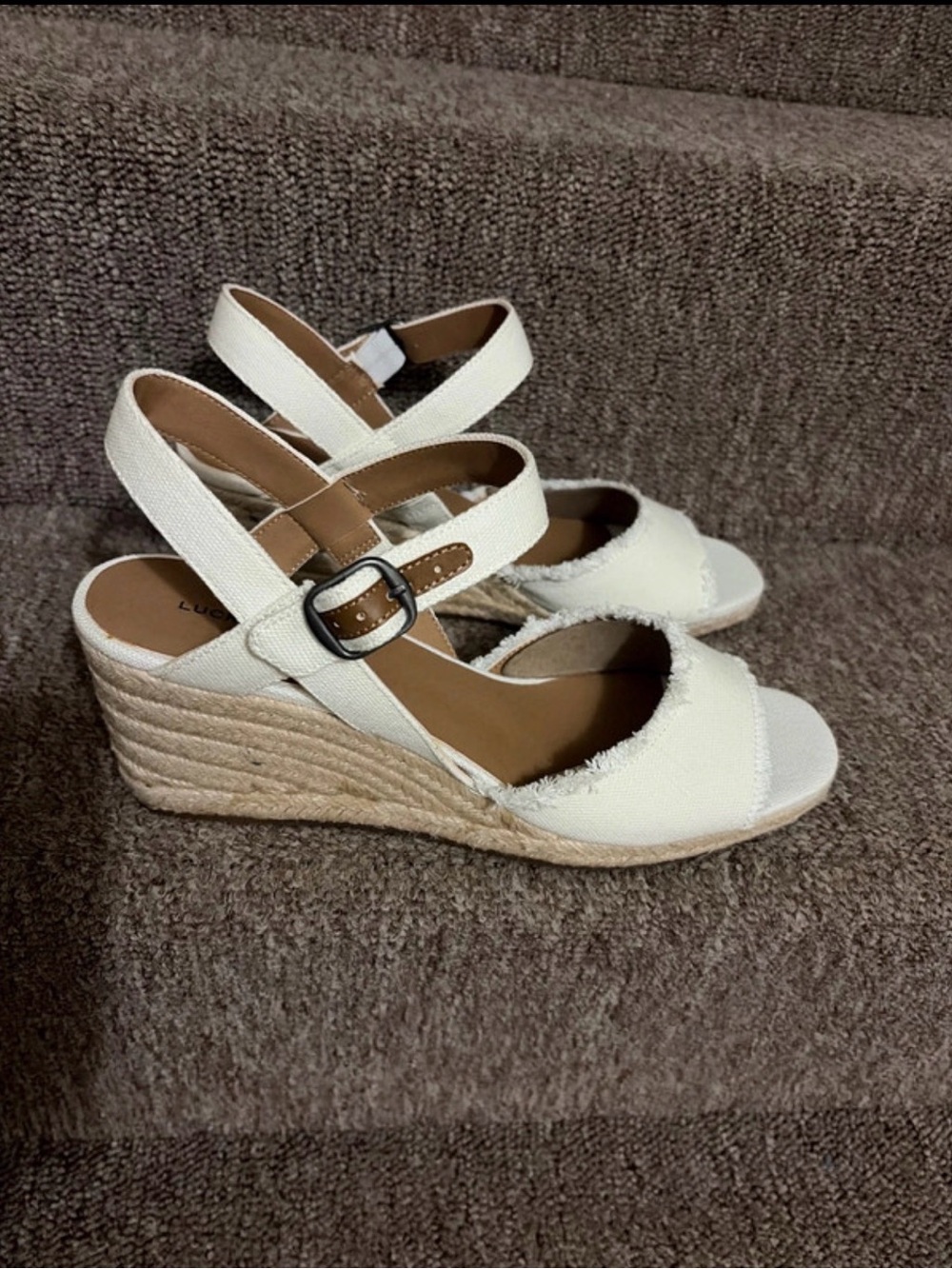 Lucky Brand White Canvas Espadrille Wedge Sandals